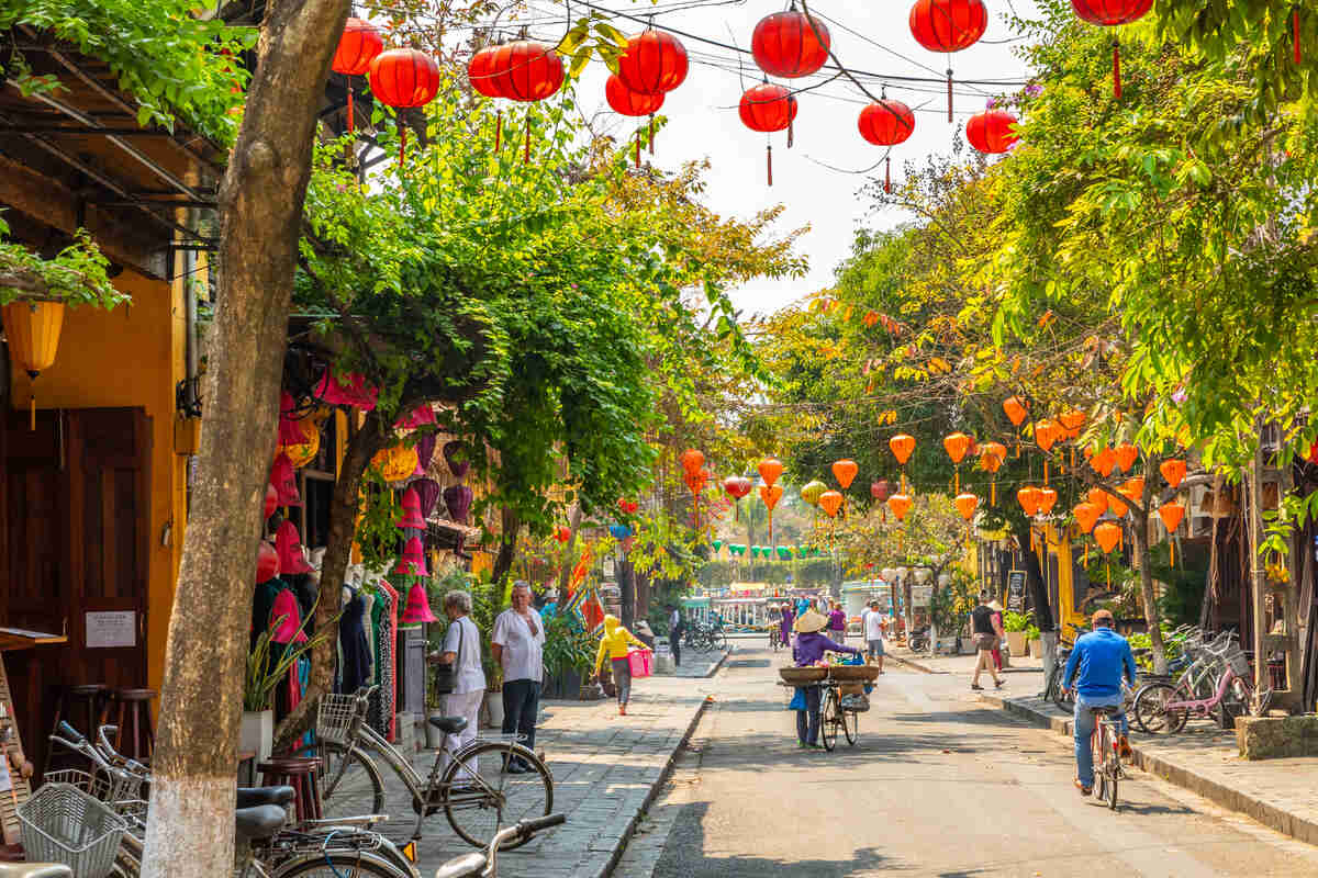Street adorned with red lanterns. Hoi An central vietnam itinerary